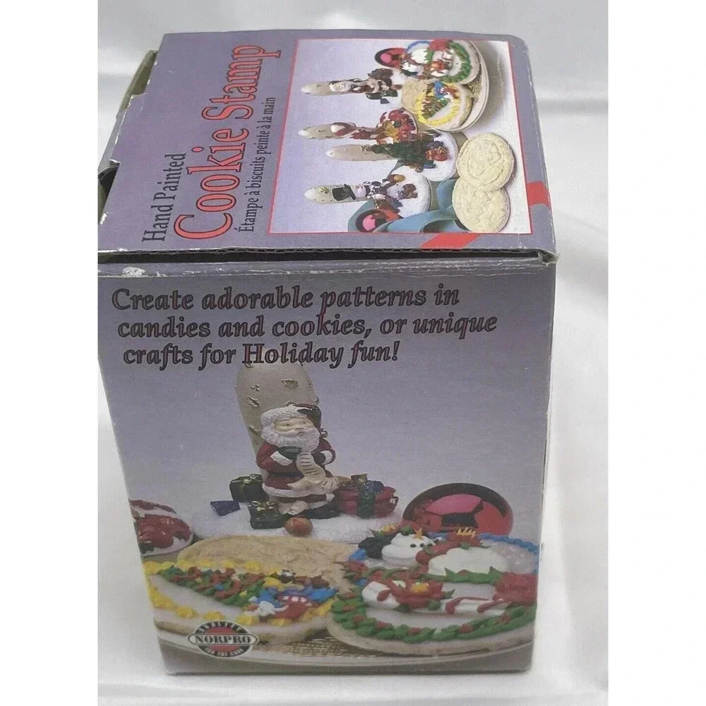 Vintage Norpro Christmas Tree Hand Painted Cookie Stamp 5” In Box